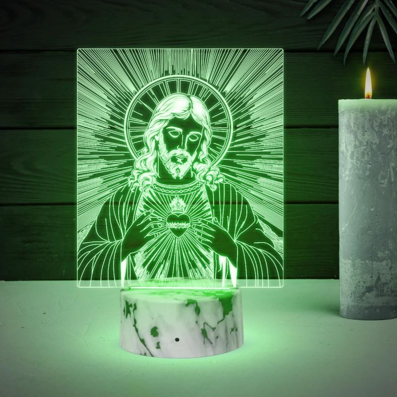 Jesus 3D Illusion Night Lamp with Automatic Color Changing Light  Gift for Christian Friend  Christmas Decor Light  Home & Office Decor Light